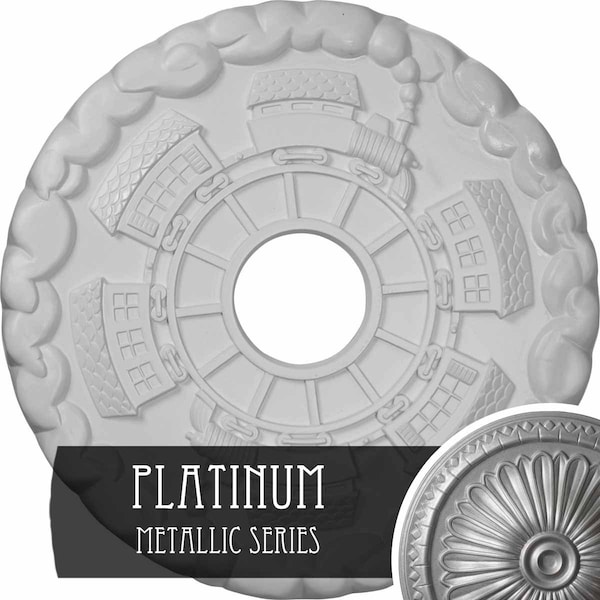 Ekena Millwork Kendall Train Station Medallion (Canopies up to 3 7/8"), 18 1/2"OD x 3 7/8"ID x 1"P, Platinum CM18KDPLS - main